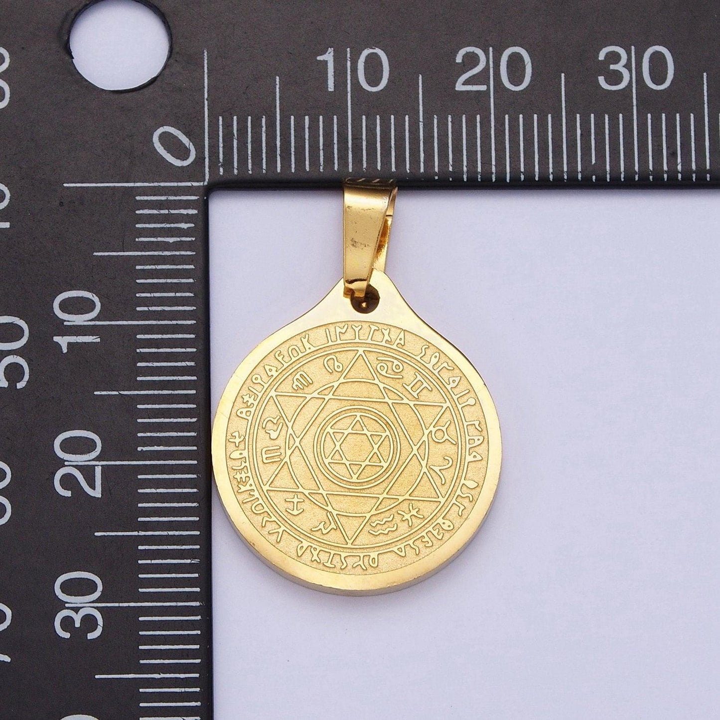 Gold zodiac signs & the 7 archangels of god in the star of david medallion pendant, 24k gold filled stainless steel religious charm | x-656