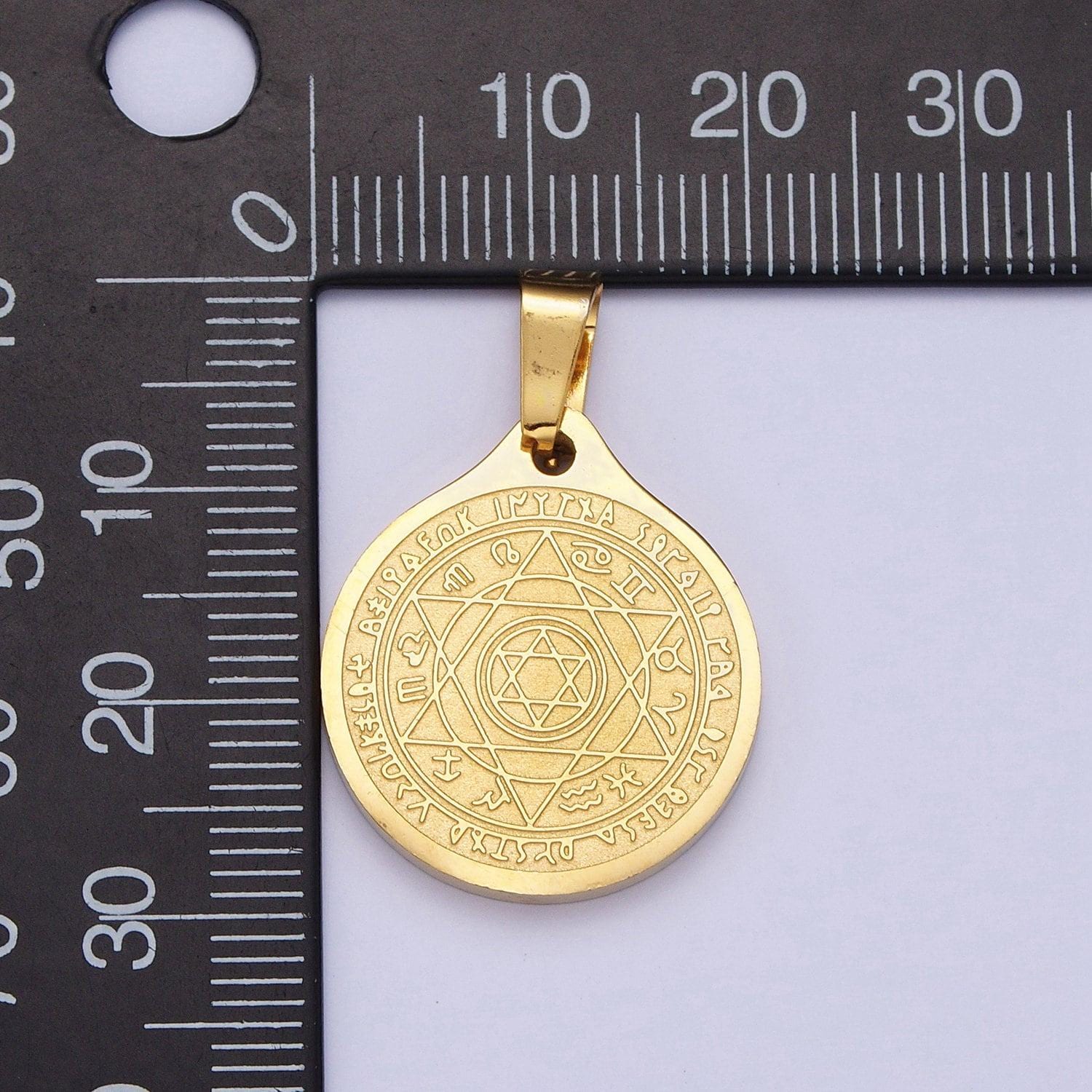 Gold zodiac signs & the 7 archangels of god in the star of david medallion pendant, 24k gold filled stainless steel religious charm | x-656