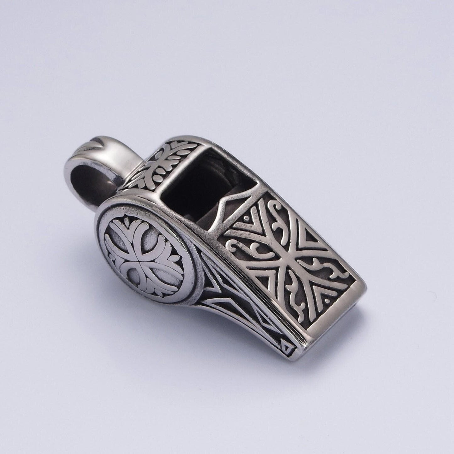 Stainless steel abstract designed whistle pendant, every day whistle charms for jewelry making | x-644