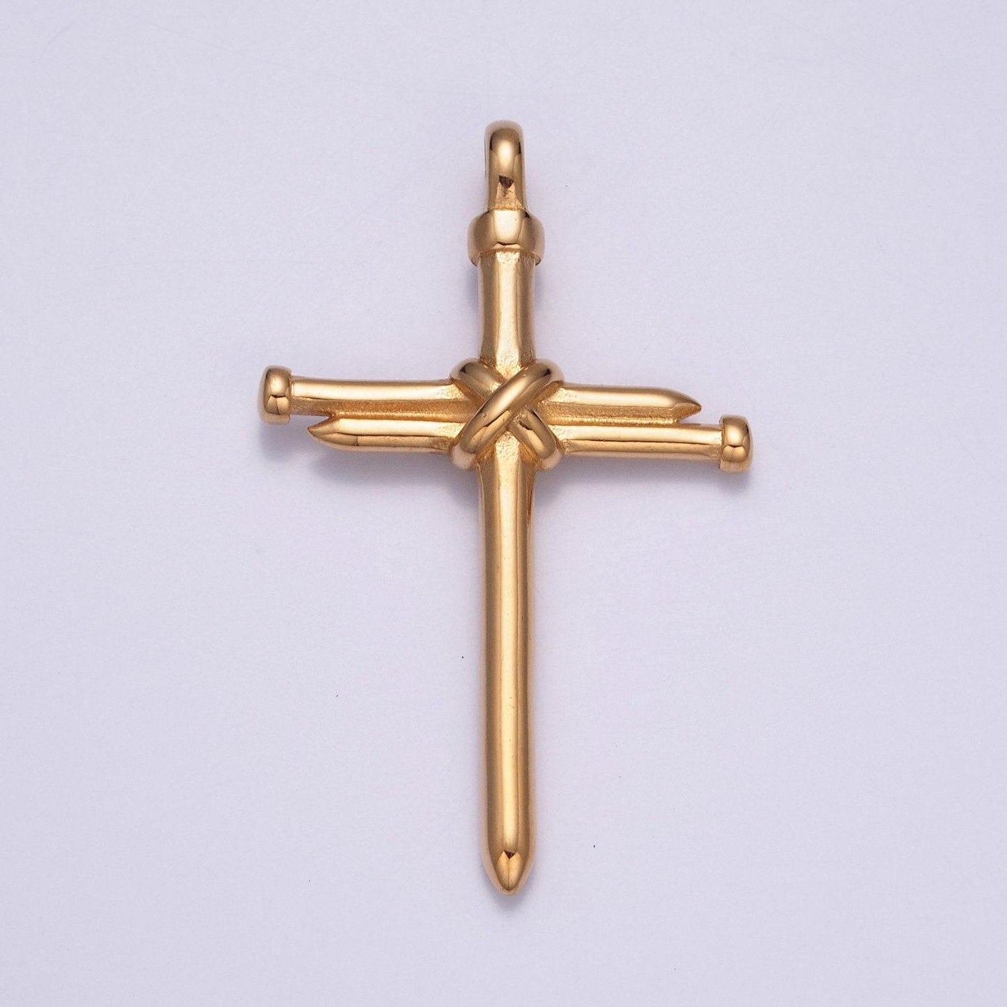 Stainless steel gold, silver minimalist center tied nails cross pendant, for diy religious jewelry european charms bracelet | x-641, x-642