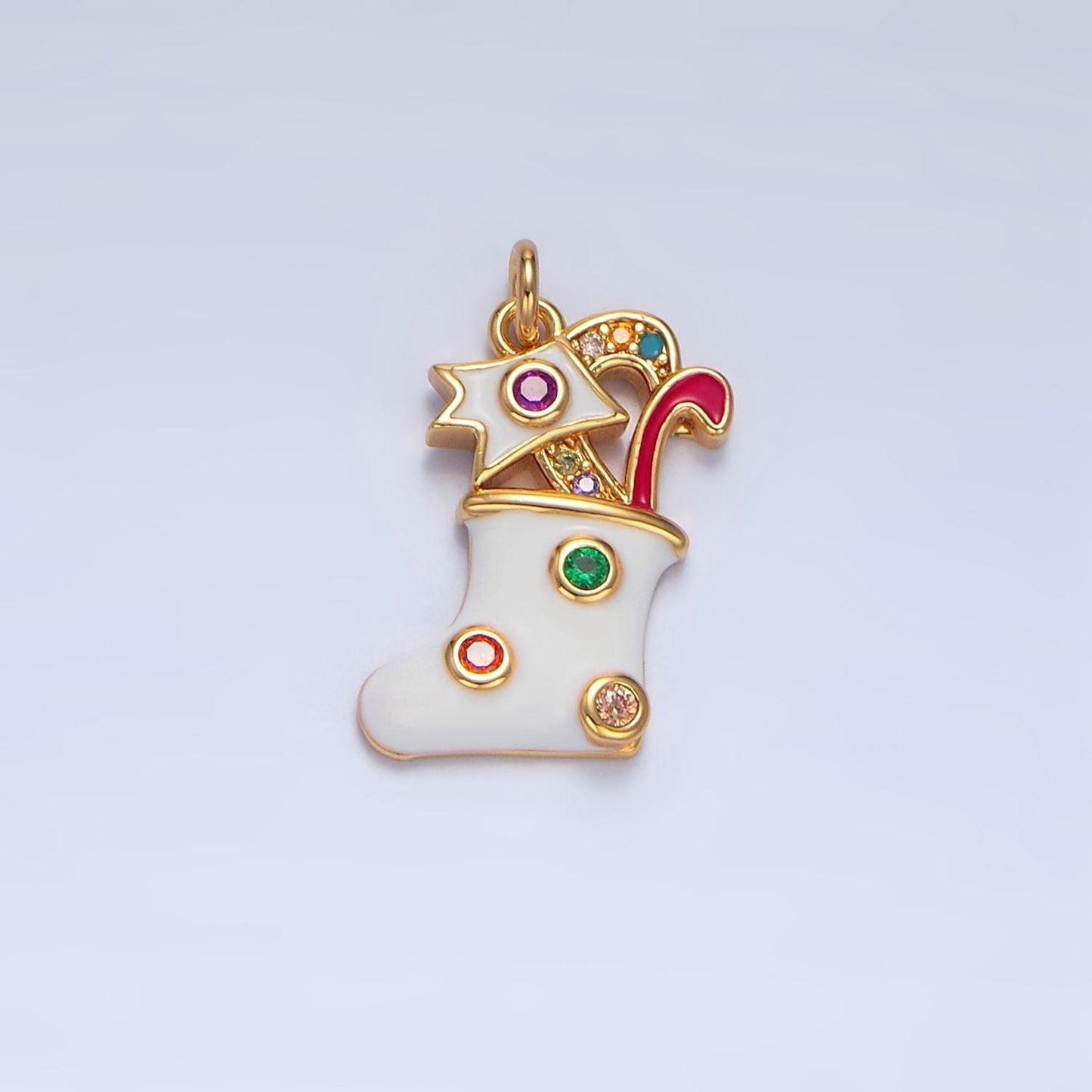 White christmas stocking mixture of cz colors gold filled enamel charm | x-622