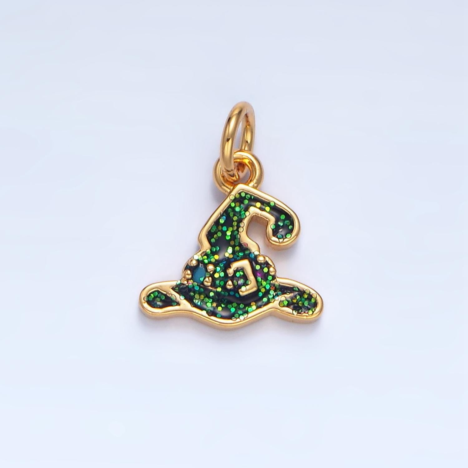 Dainty enamel witch hat charm 18k gold filled wizard sorcerer hat pendant for halloween jewelry making supply x621