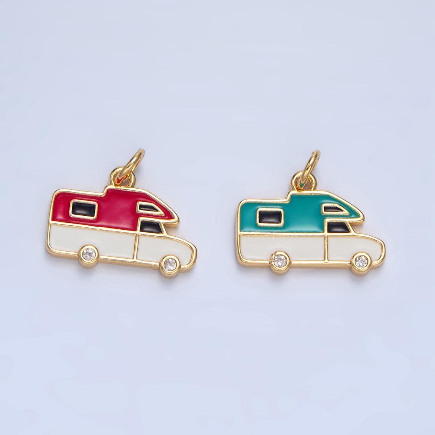 Red & teal enamel mini van 24k gold filled travel charm | x-620