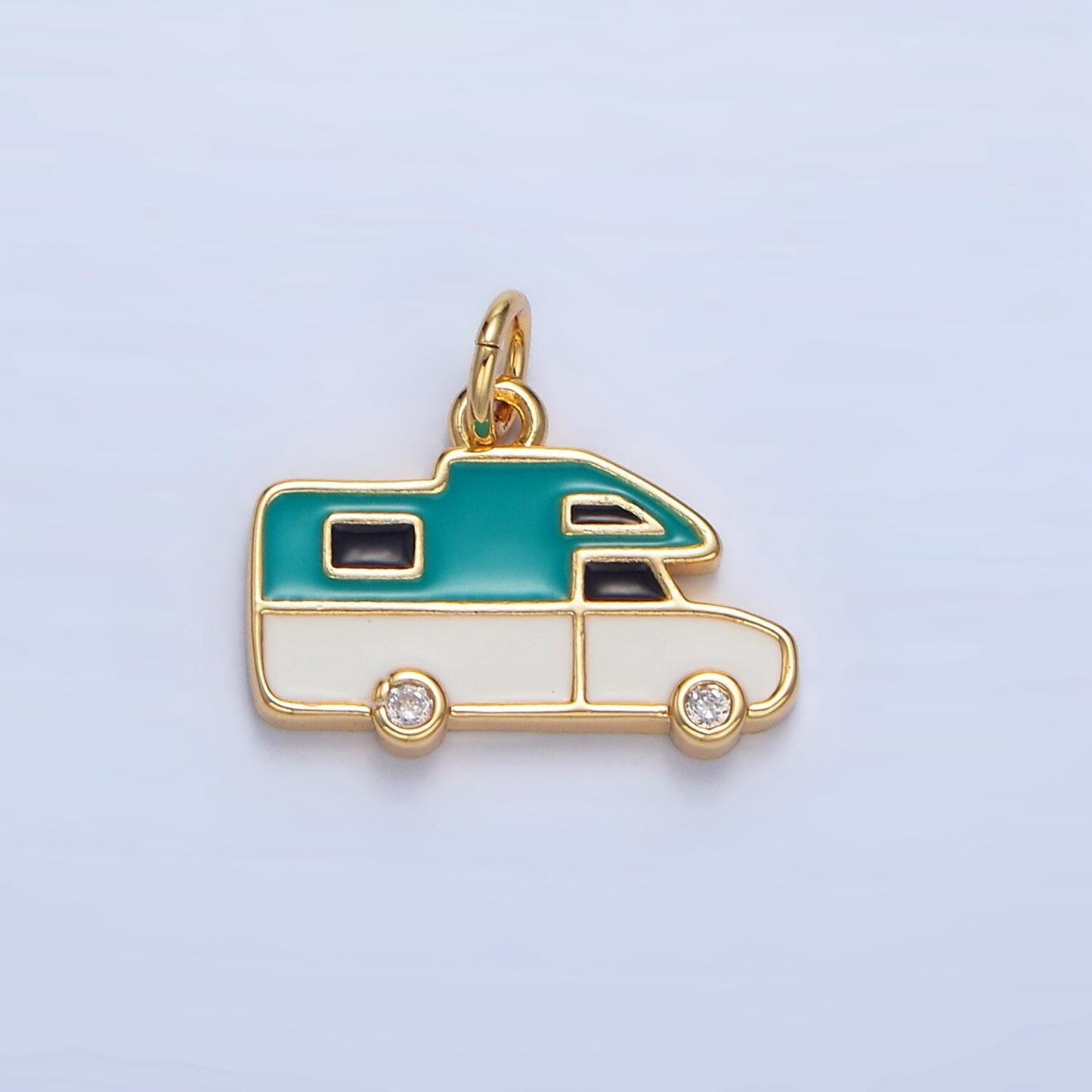 Red & teal enamel mini van 24k gold filled travel charm | x-620