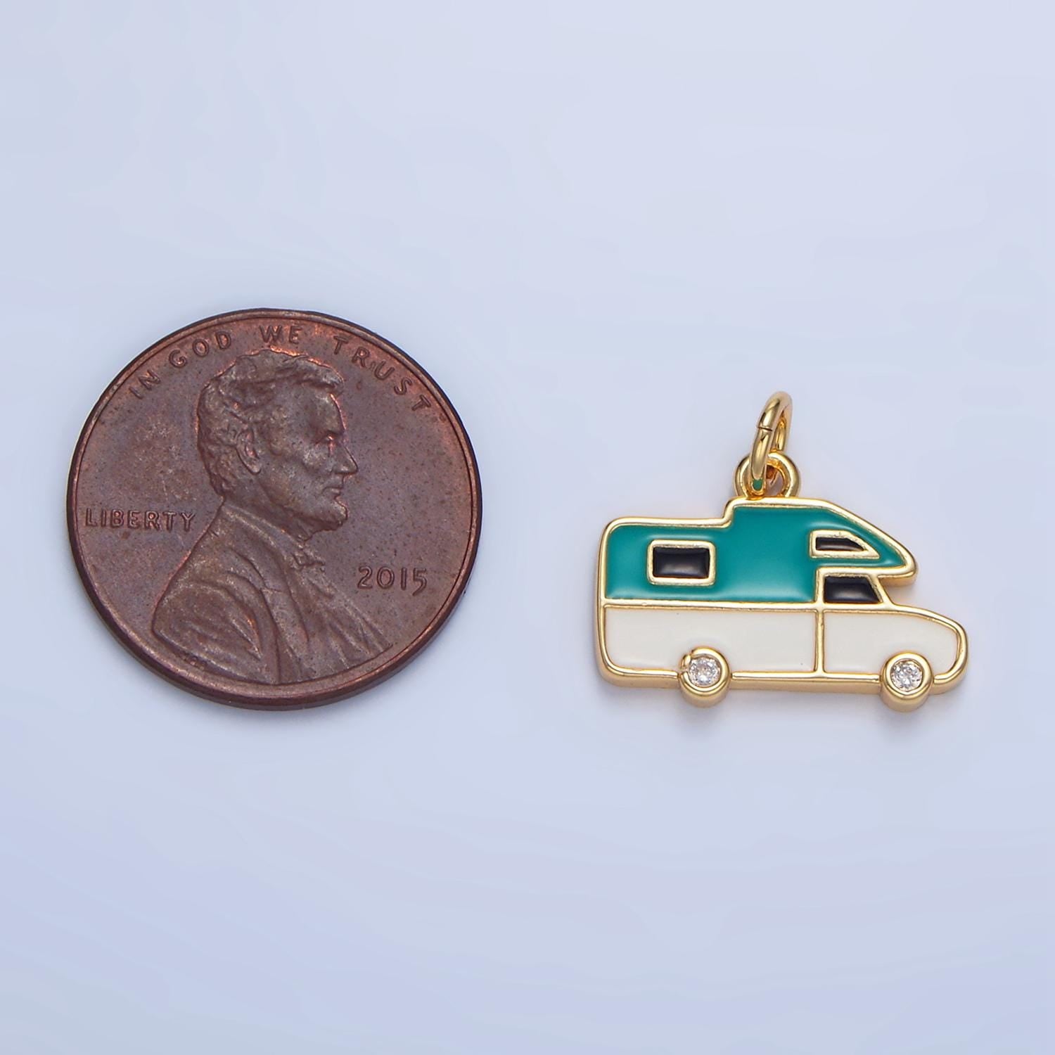 Red & teal enamel mini van 24k gold filled travel charm | x-620