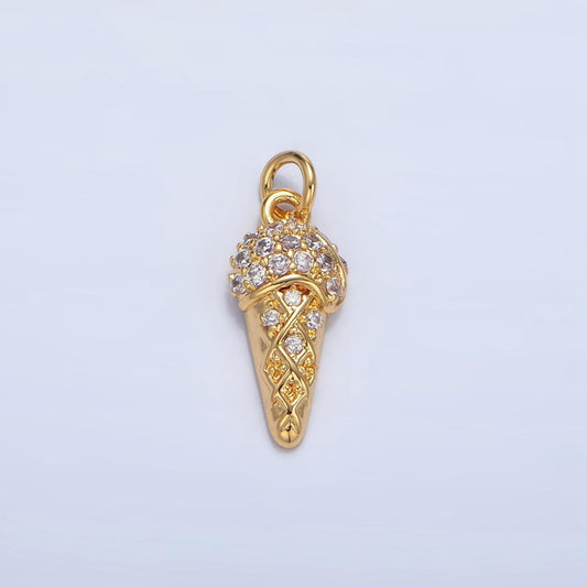 Mini 24k gold filled micro pave cz ice cream pendant charm, ice cream pendant charm, desert pendant, for diy jewelry making x598