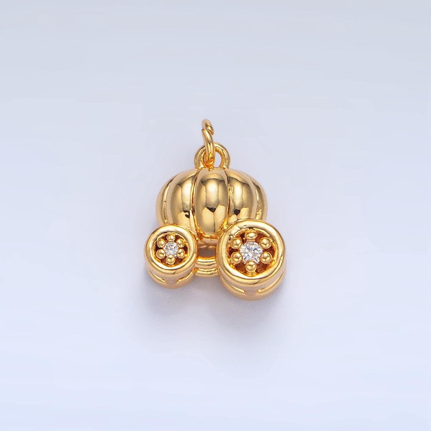 Mini pumpkin carriage pendant in gold fairytale diy kids fashion charm add on necklace bracelet earring princess party inspired x597