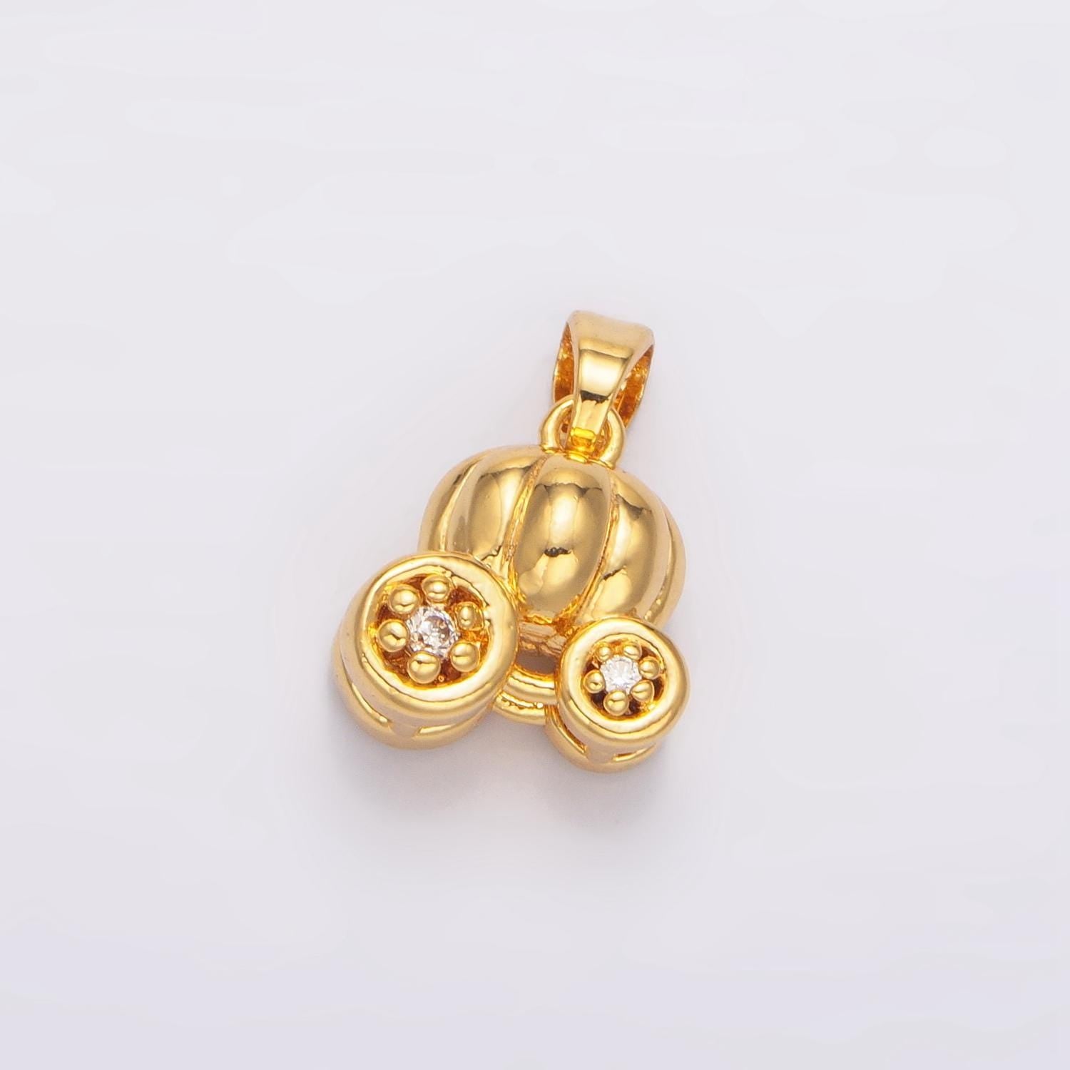 Mini pumpkin carriage pendant in gold fairytale diy kids fashion charm add on necklace bracelet earring princess party inspired x597