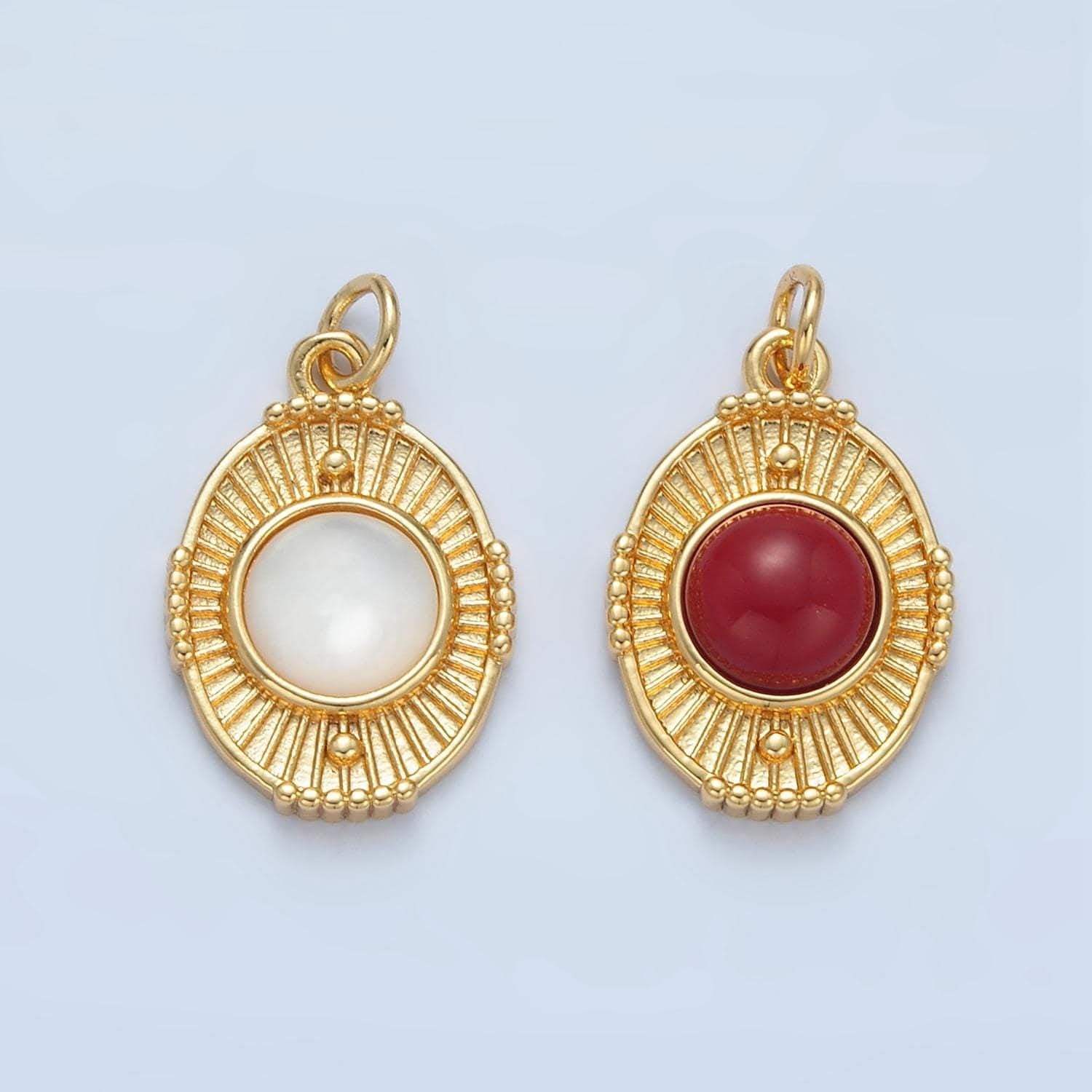 Dainty oval medallion pendant with pearl geometric charm in 14k gold filled carnelian stone for necklace charm supply x594