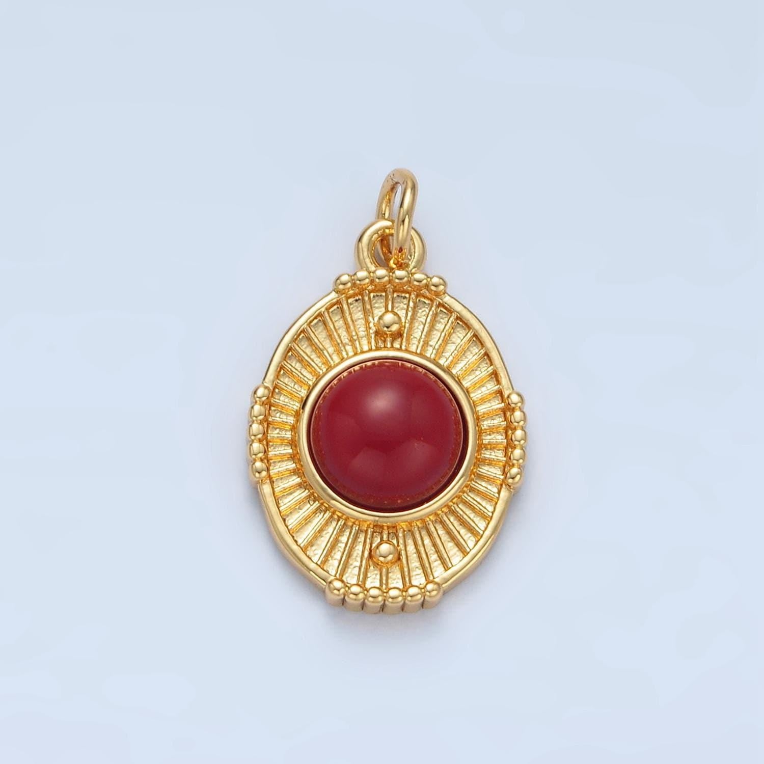 Dainty oval medallion pendant with pearl geometric charm in 14k gold filled carnelian stone for necklace charm supply x594