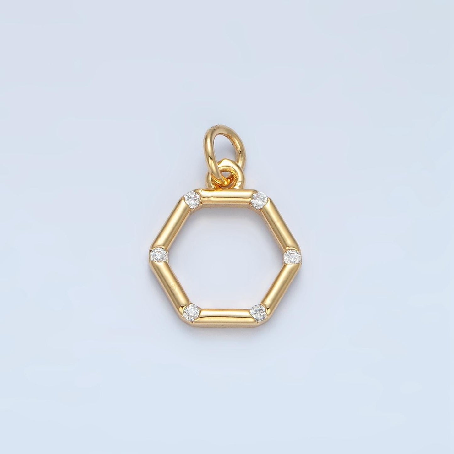 Clear cz open hexagon 24k gold filled charm x-562
