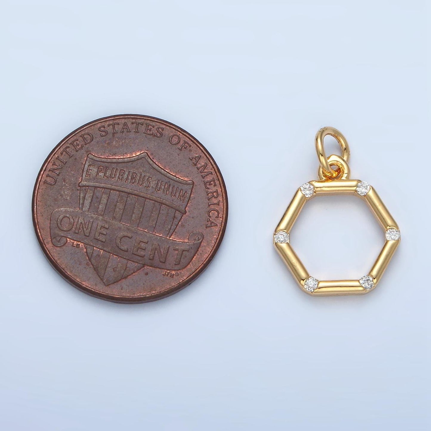 Clear cz open hexagon 24k gold filled charm x-562