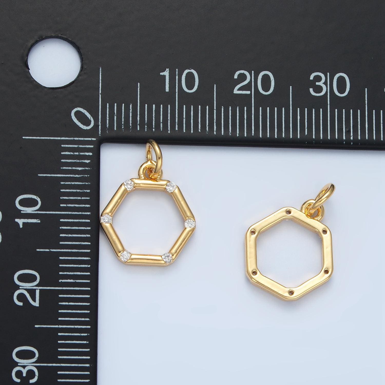 Clear cz open hexagon 24k gold filled charm x-562