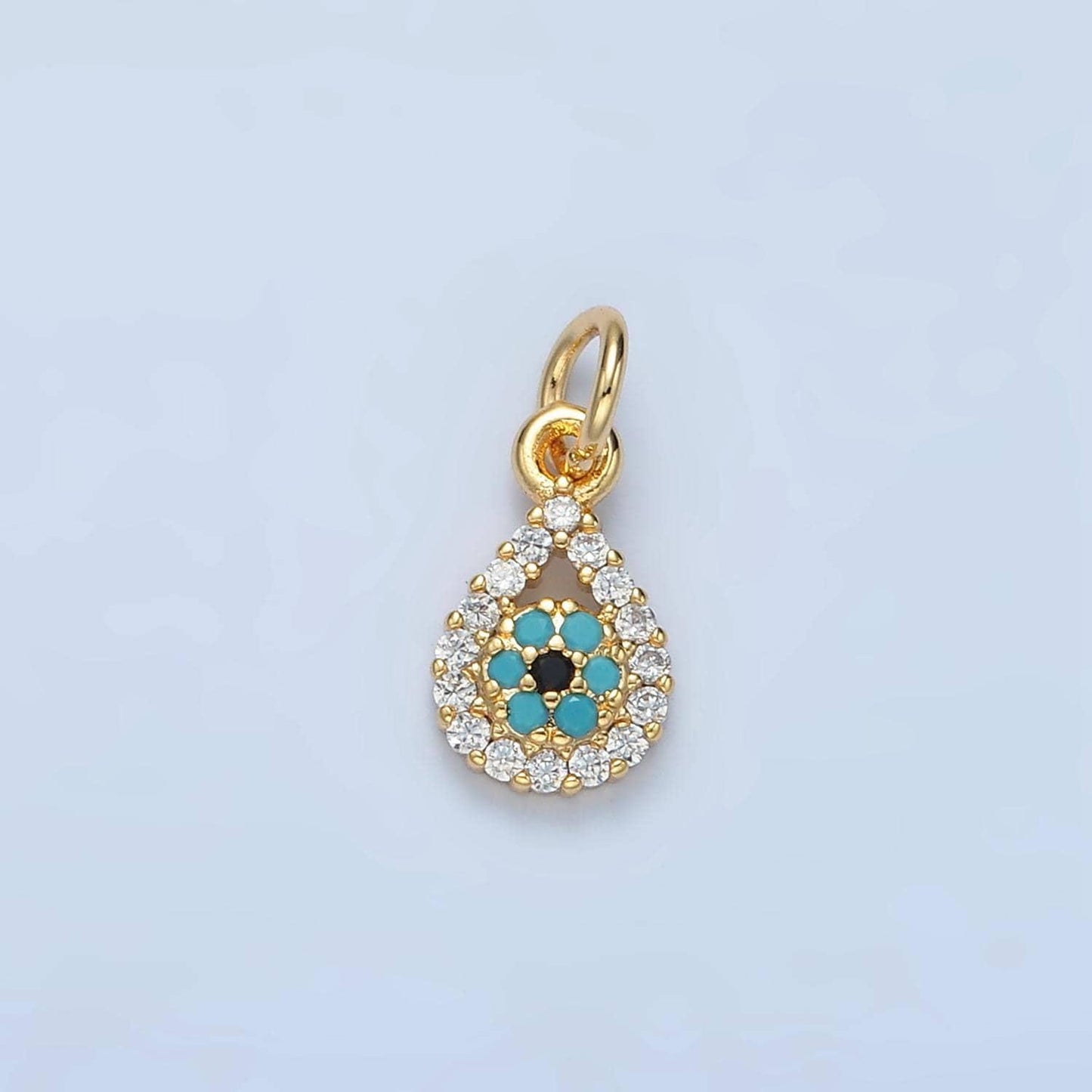 Mini cz paved blue evil eye teardrop gold filled gold filled eye charm | x-559
