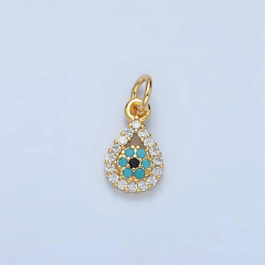 Mini cz paved blue evil eye teardrop gold filled gold filled eye charm | x-559