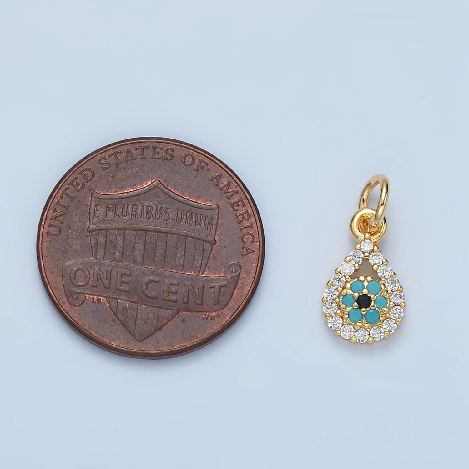 Mini cz paved blue evil eye teardrop gold filled gold filled eye charm | x-559