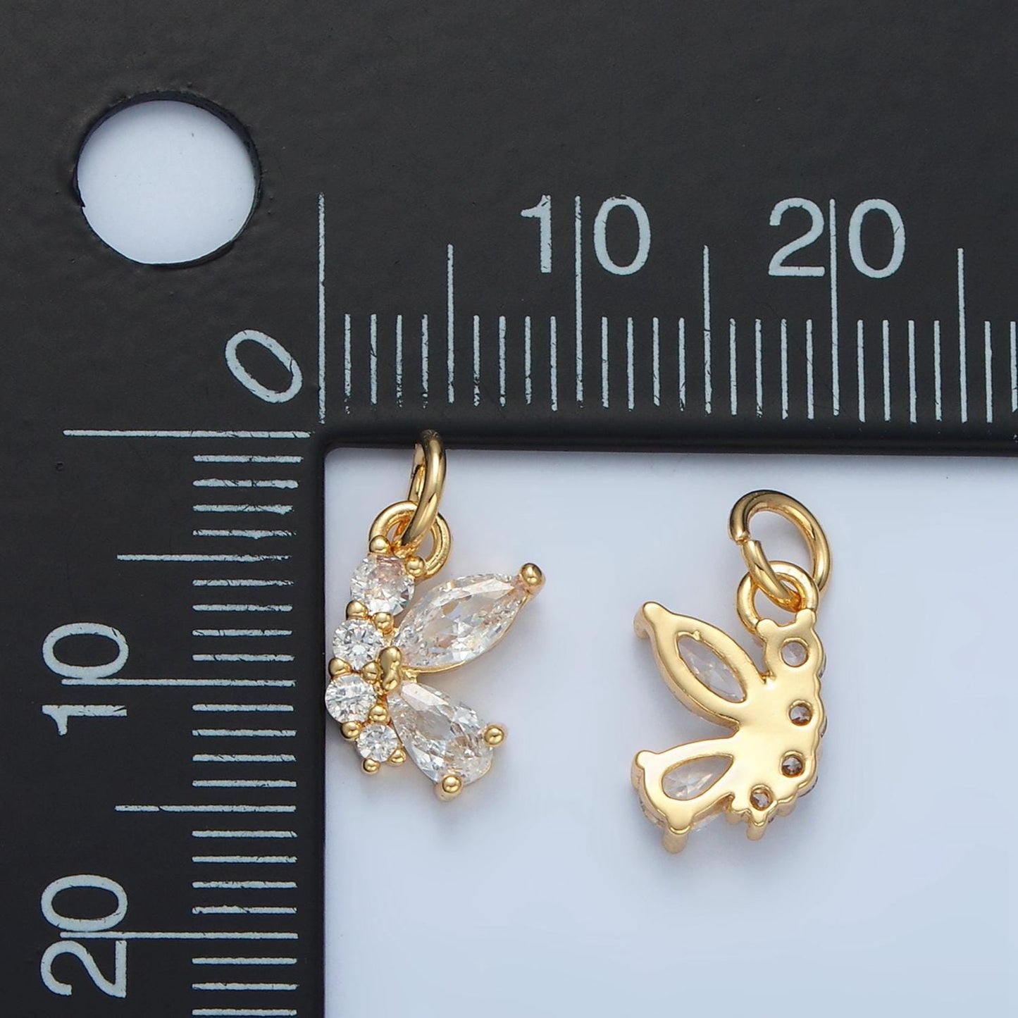 Butterfly cz paved wing 24k gold filled insect charm | x-551