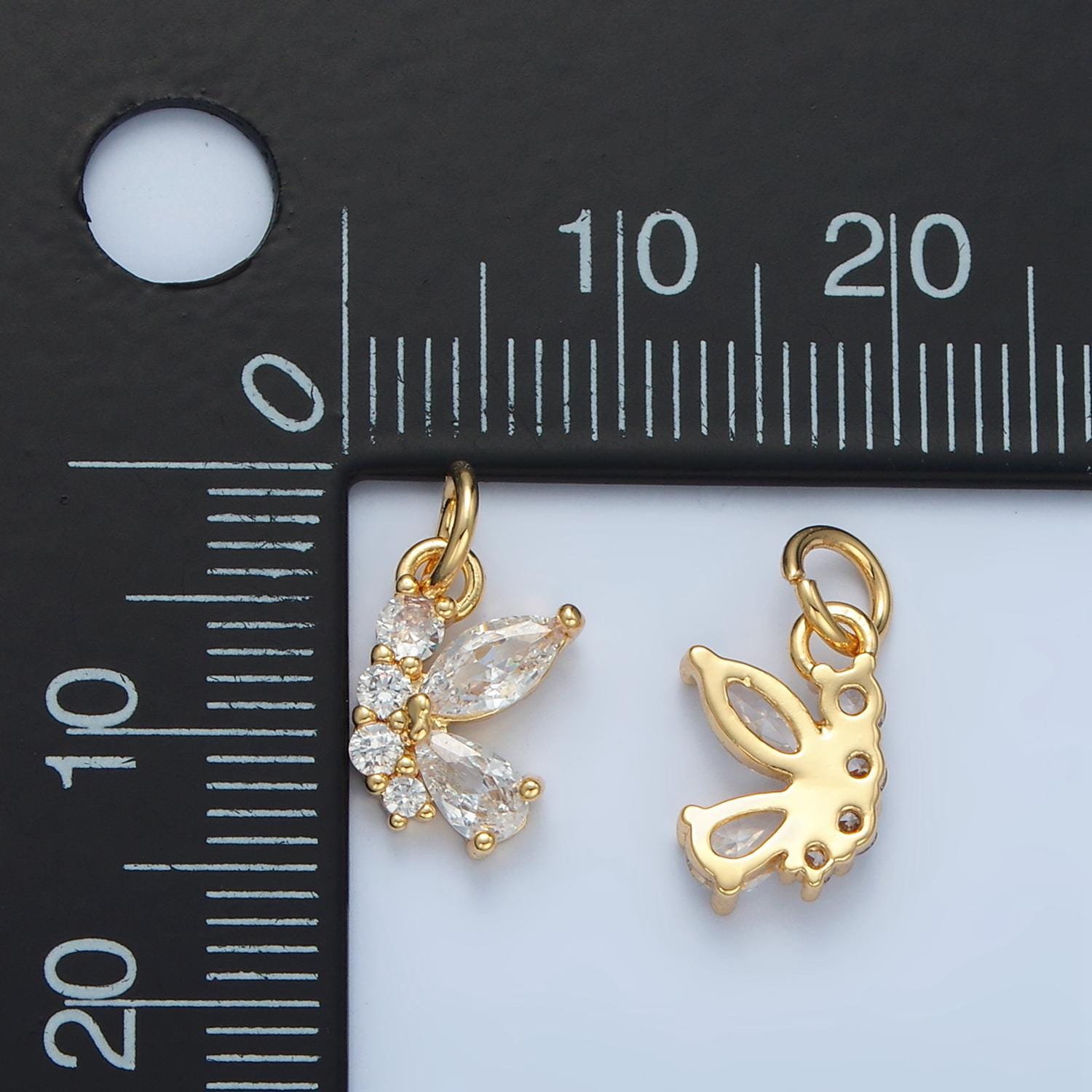 Butterfly cz paved wing 24k gold filled insect charm | x-551