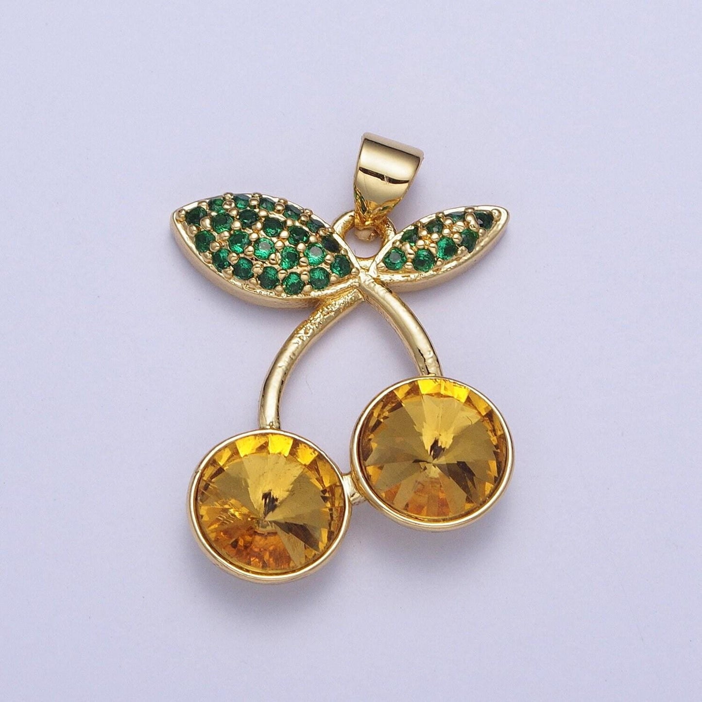 24k gold filled cherry pendant micro cubic zirconia cz pave stones, multicolor fruit charm for diy jewelry making | x-409~x-414, x-530