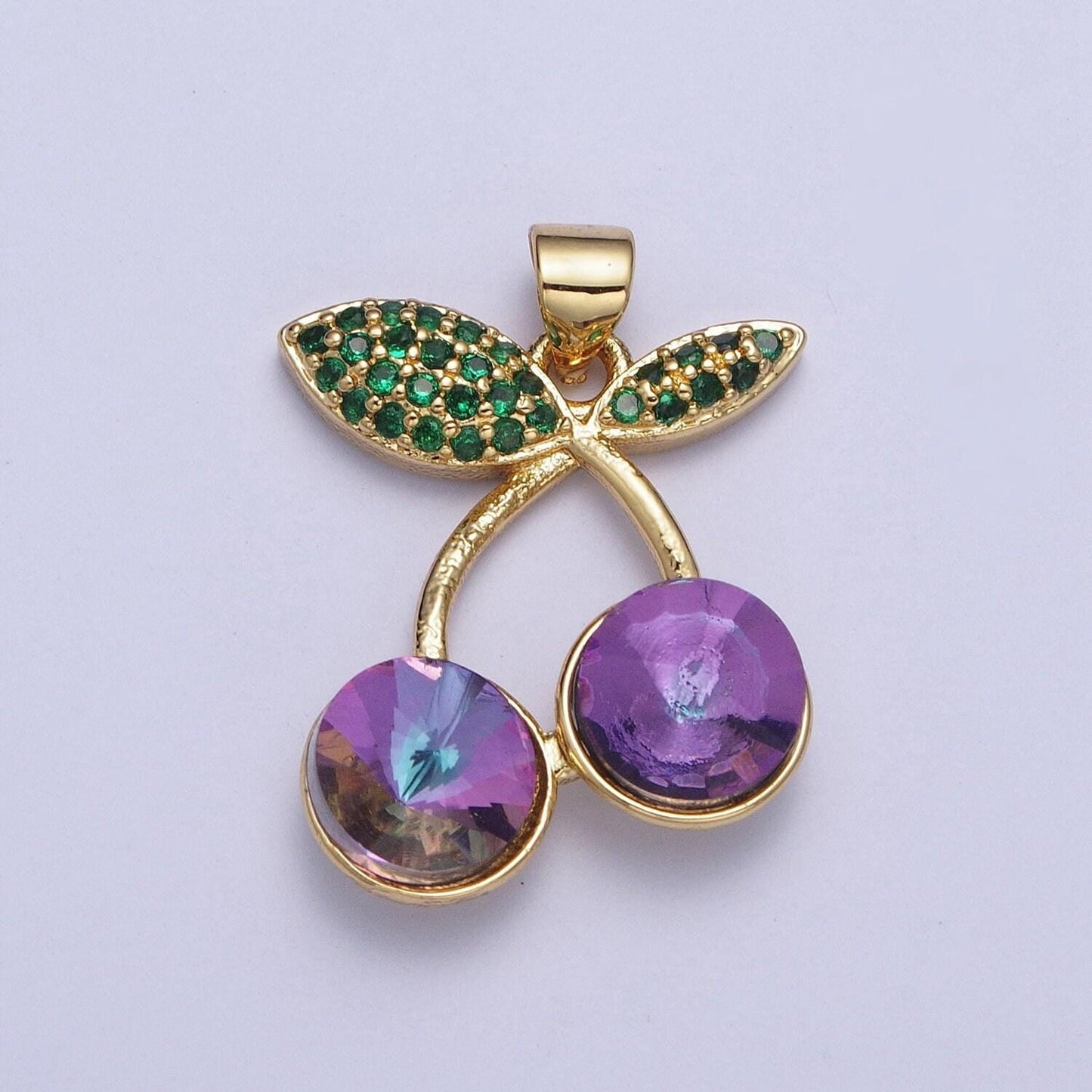 24k gold filled cherry pendant micro cubic zirconia cz pave stones, multicolor fruit charm for diy jewelry making | x-409~x-414, x-530