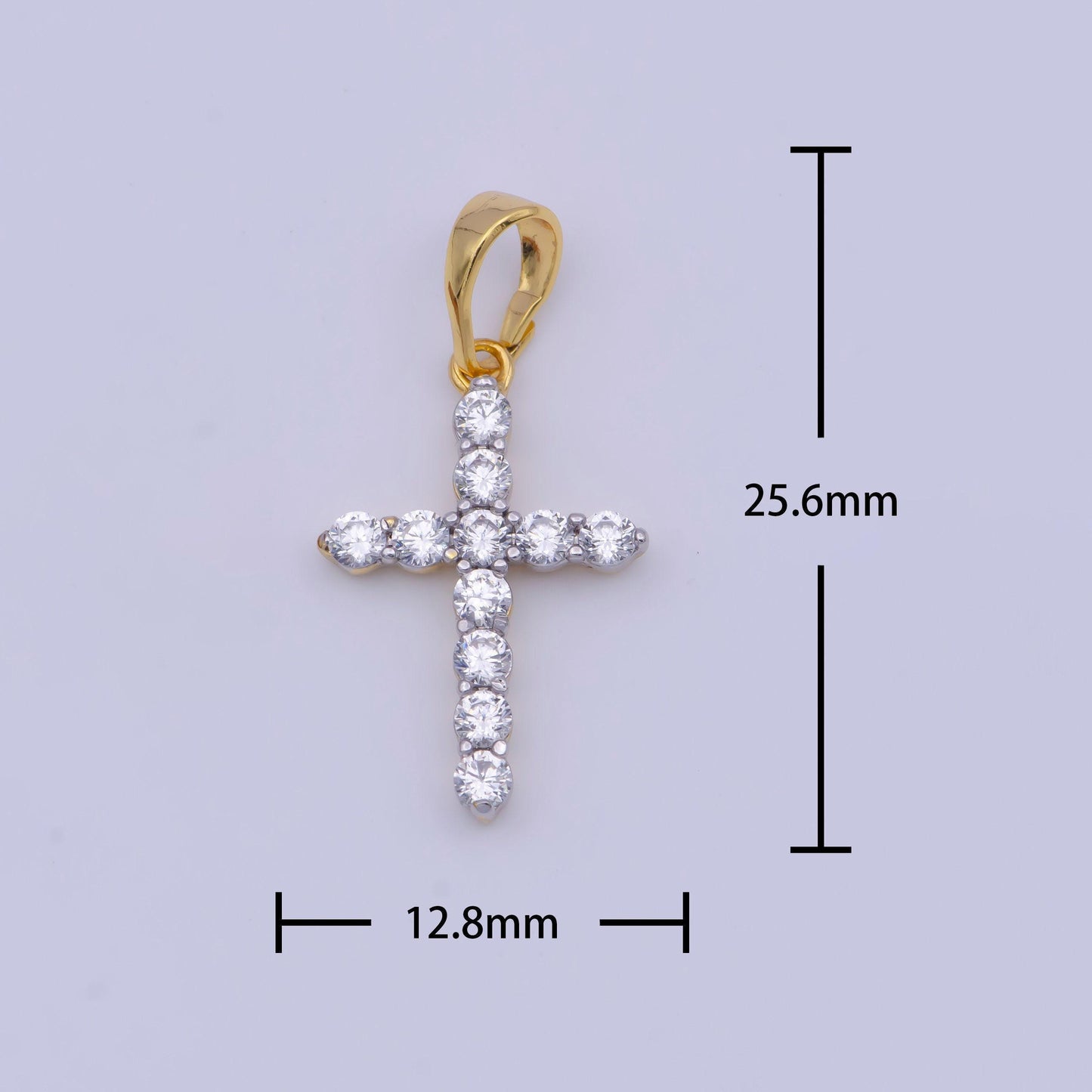 Gold/silver mix cross charms, 24k gold filled micro paved clear cz religious cross pendant | x-527