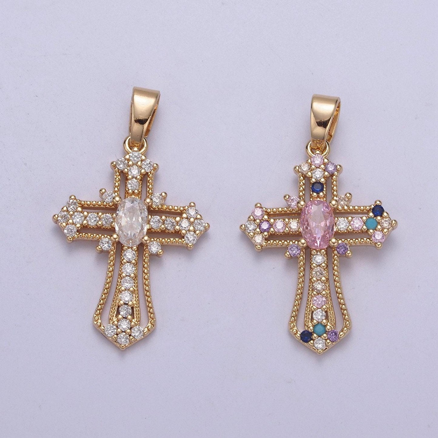 Beautiful gold filled cz cross necklace pendant charm for religious christian catholic jewelry making h-411 / h-412