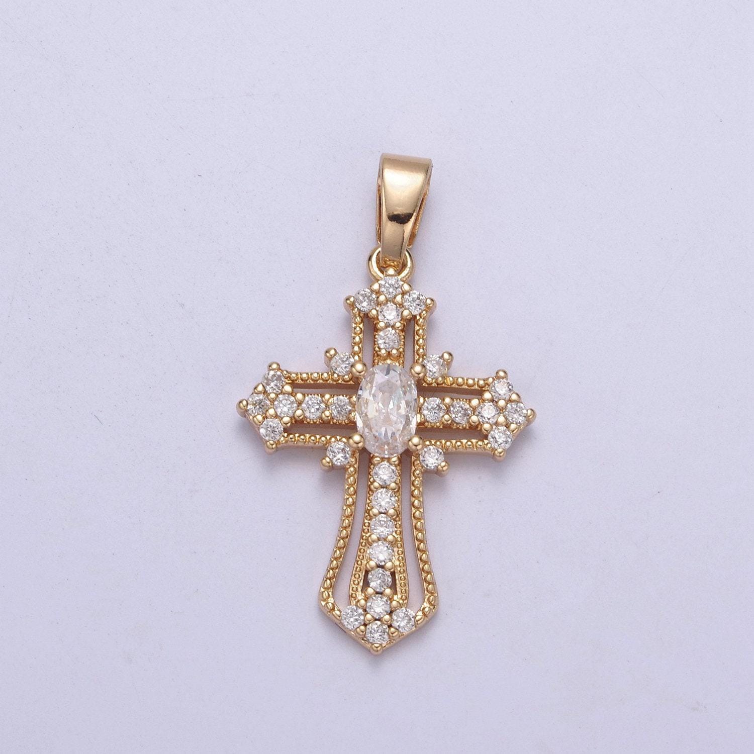Beautiful gold filled cz cross necklace pendant charm for religious christian catholic jewelry making h-411 / h-412