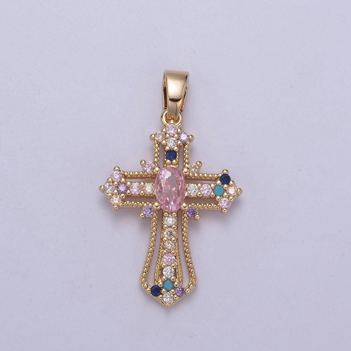 Beautiful gold filled cz cross necklace pendant charm for religious christian catholic jewelry making h-411 / h-412