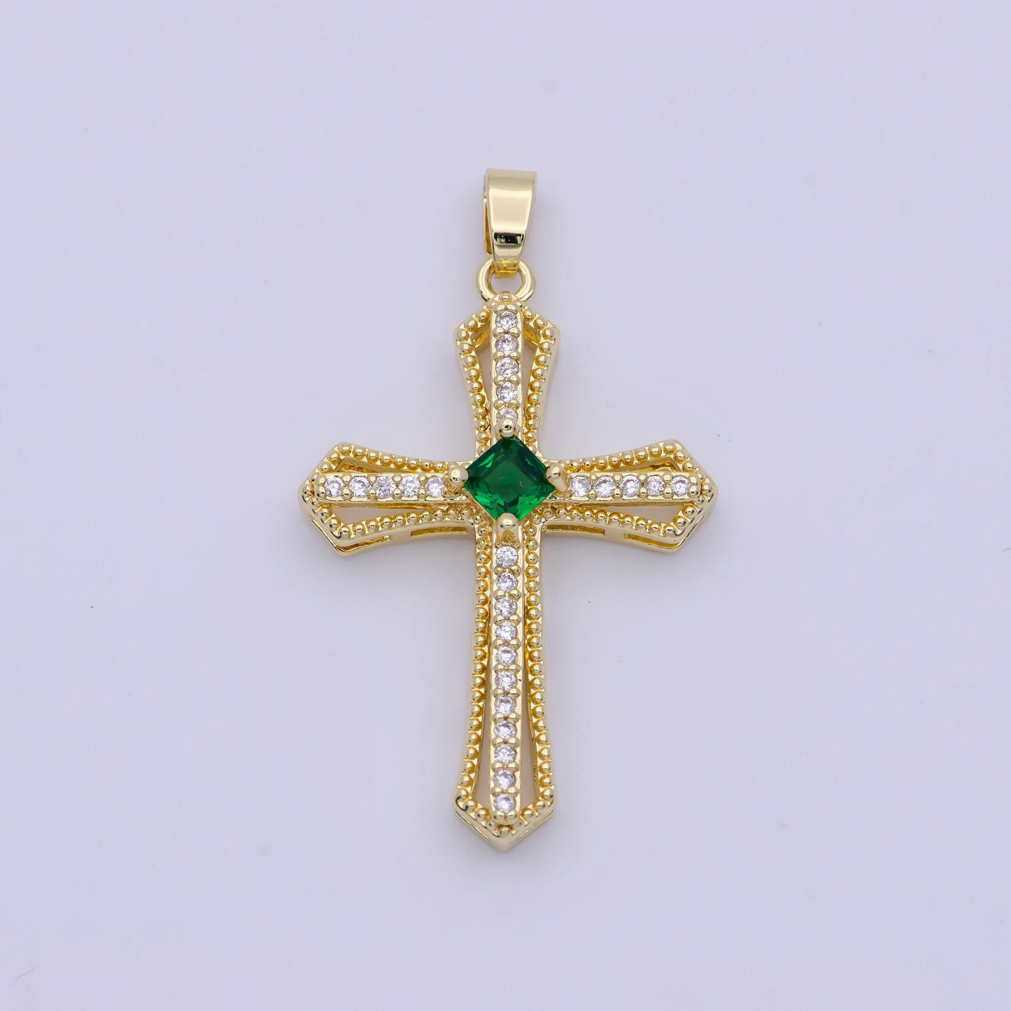 Gold multicolor cz cross pendant, 24k gold plated colored micro paved cubic zirconia cross religious charm | x-494~x-496