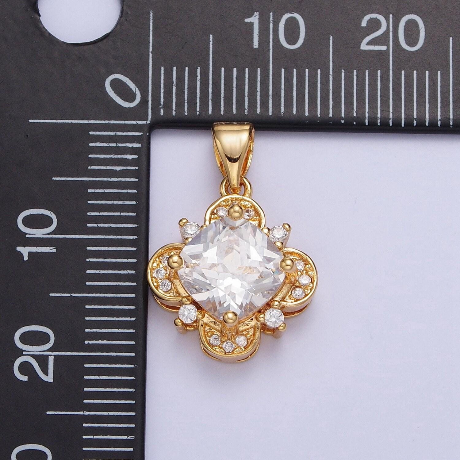 24k gold filled cz four-leaf flower clover pendant for necklace bracelet supply, diamond flower emblem pendant | x-450