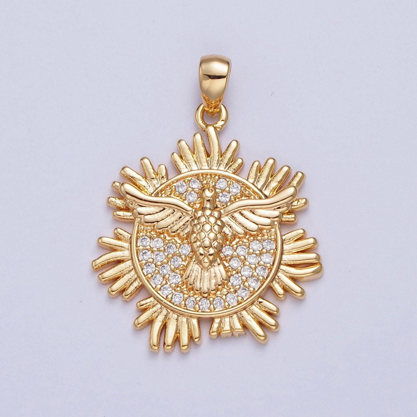 24k gold filled holy spirit pendant, first holy communion dove gold pendant, christian jewelry, religious medals | x-446