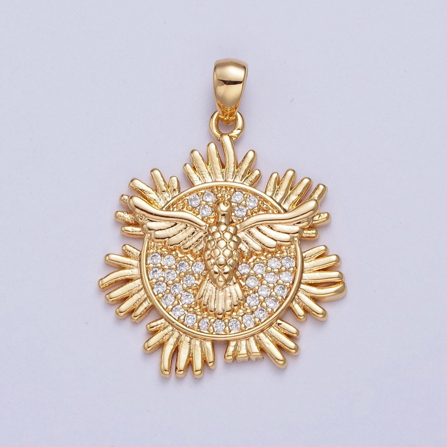 24k gold filled holy spirit pendant, first holy communion dove gold pendant, christian jewelry, religious medals | x-446
