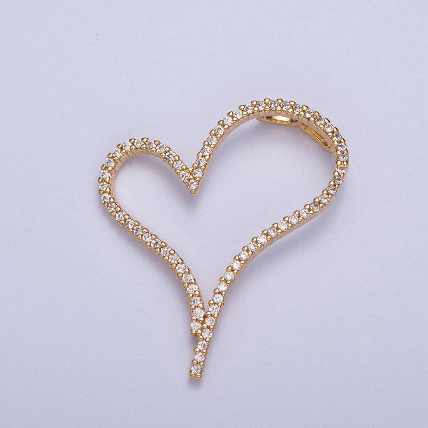24k gold filled micro pave love heart cubic zirconia cz pendant heart outline charm for jewelry necklace making | x-437
