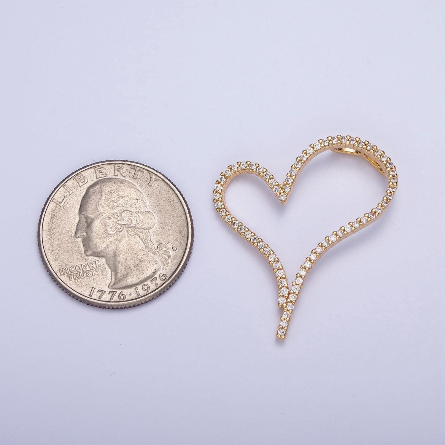 24k gold filled micro pave love heart cubic zirconia cz pendant heart outline charm for jewelry necklace making | x-437
