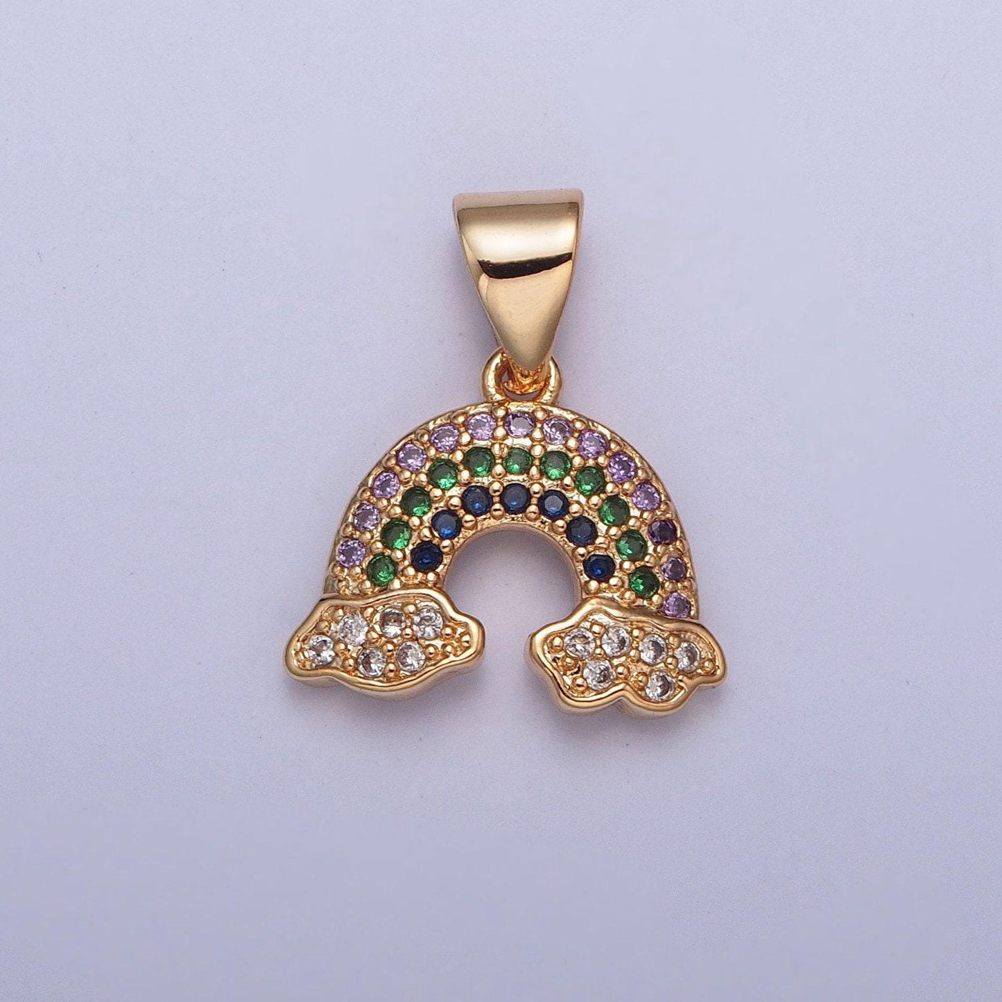 16k gold filled dainty gold rainbow clouds charm cloudy rainy rainbow colored cz stone rainbow pendant | x-394
