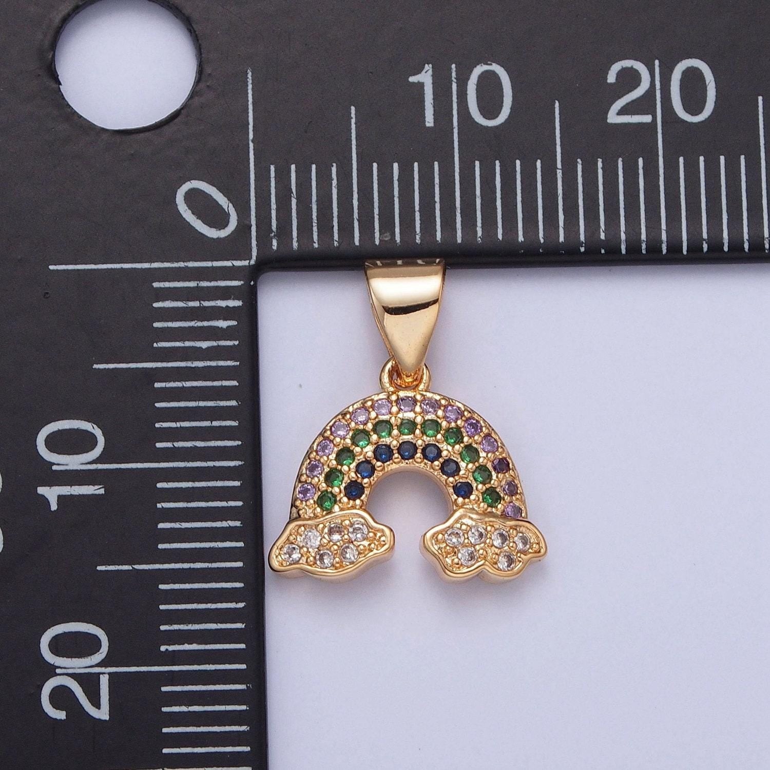 16k gold filled dainty gold rainbow clouds charm cloudy rainy rainbow colored cz stone rainbow pendant | x-394