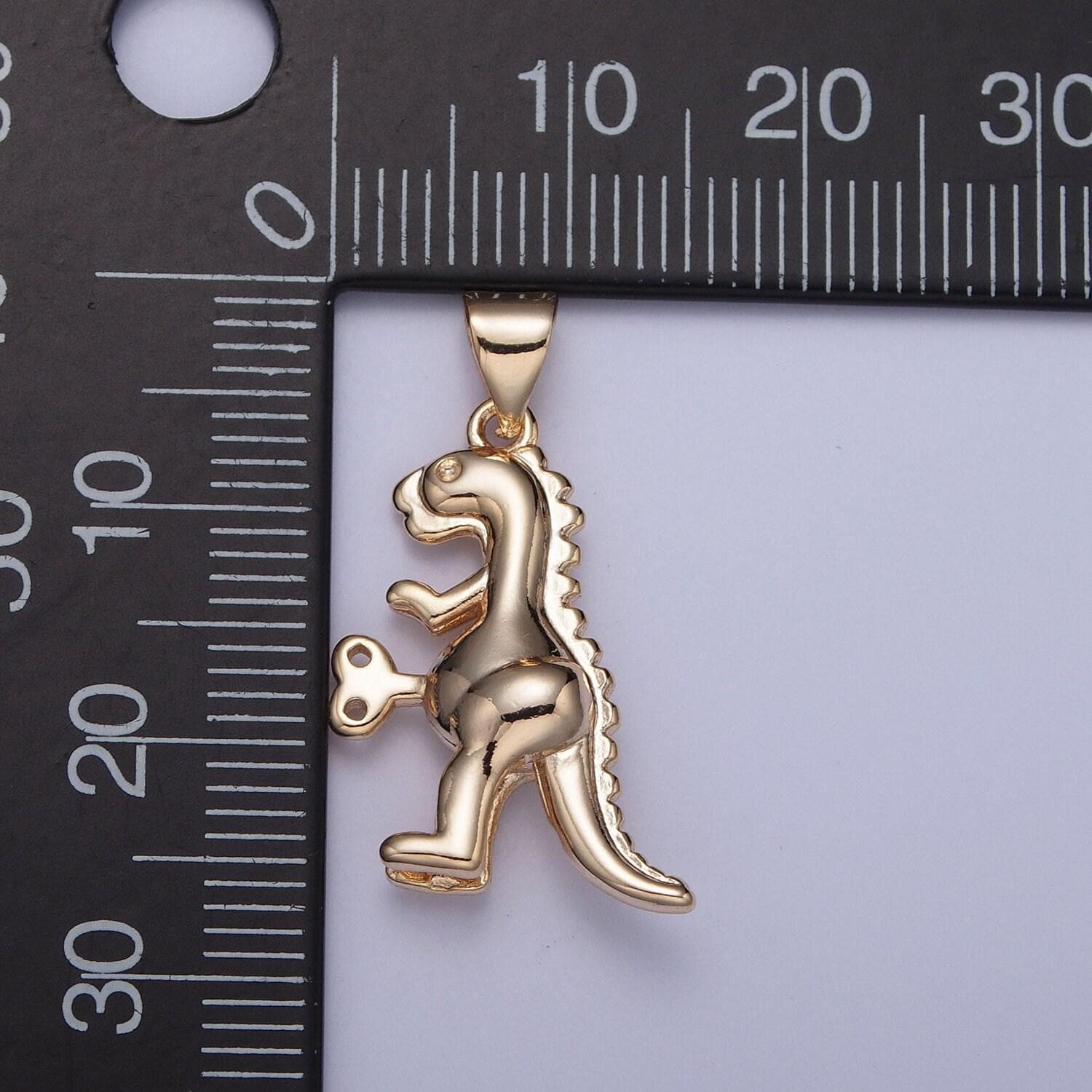 16k gold filled dinosaur toy pendants in gold, tyrannosaurus charm trex dino jewelry | x-388