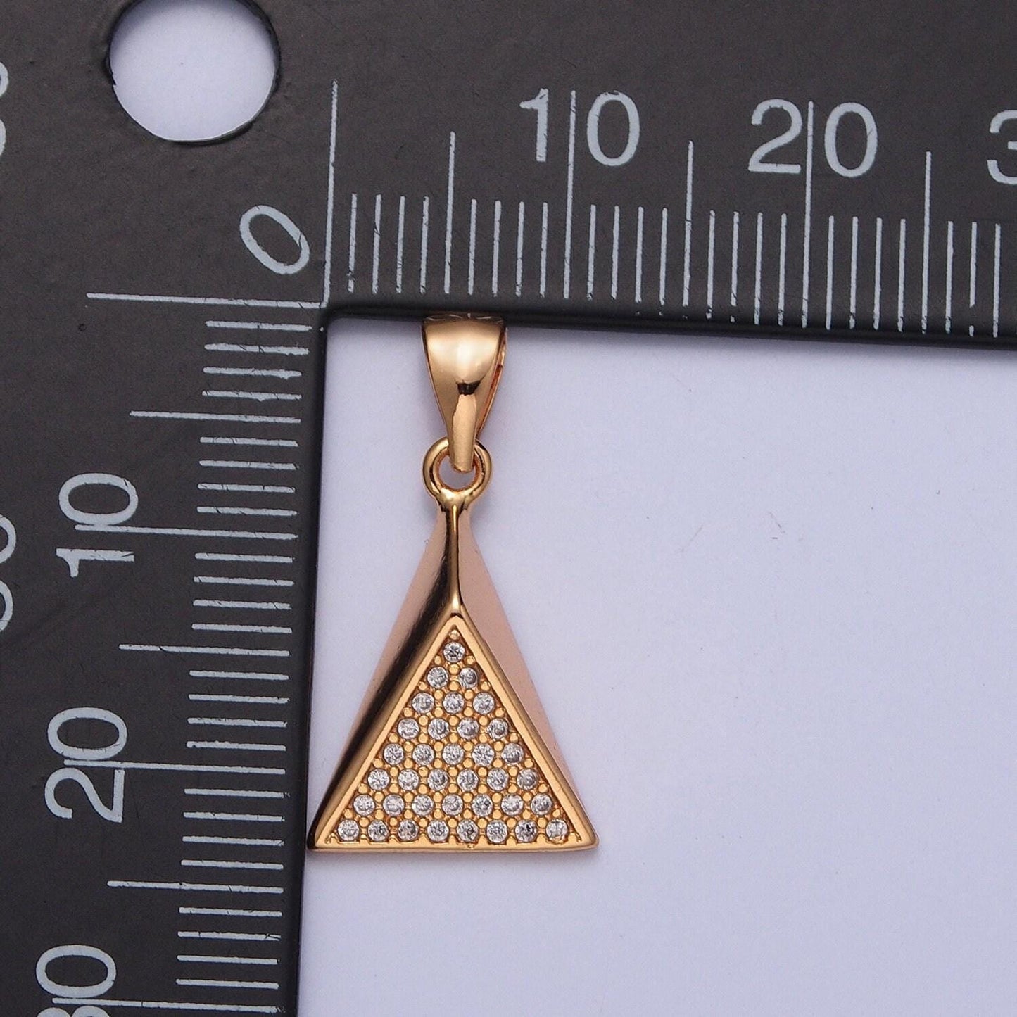 18k gold plated 3d angled trianglular pendant micro pave cz dainty triangle charm for necklace bracelet earring | x-363