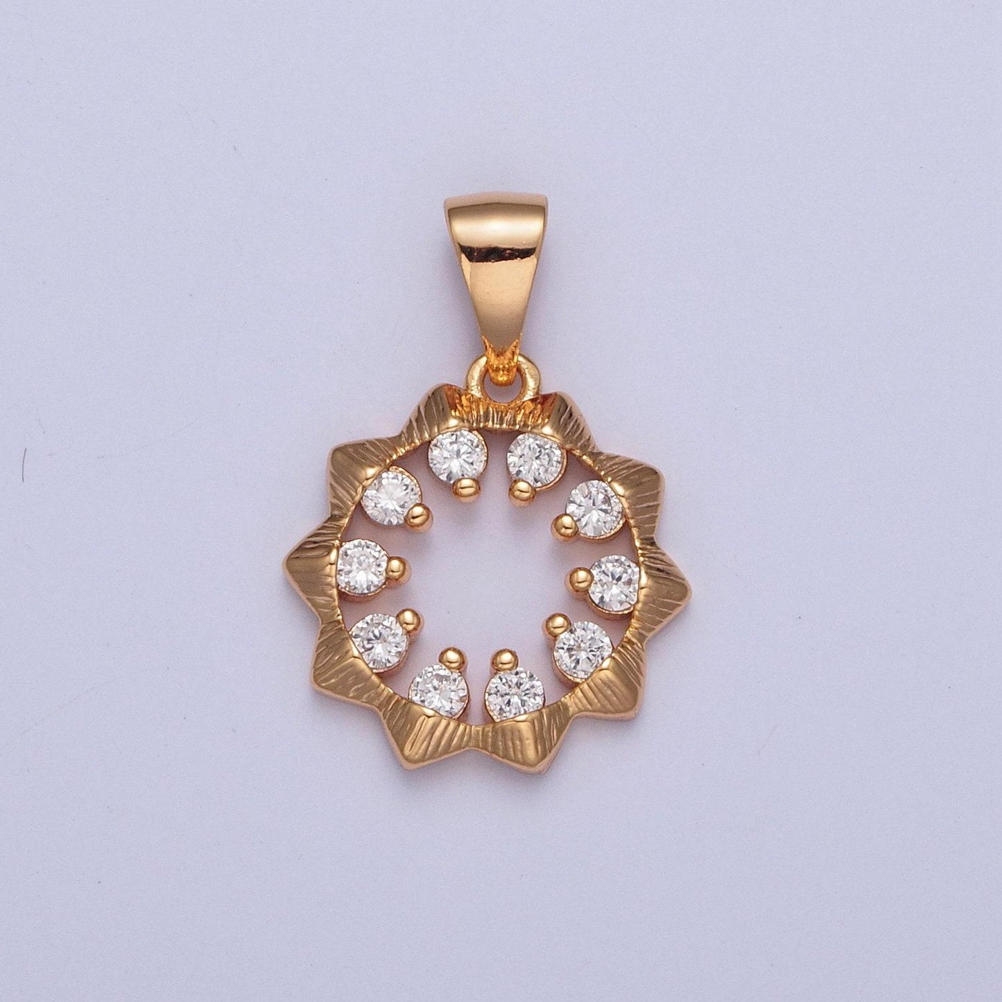 Mini gold sun, flower, sunflower charm sun rays summer sunflower charm micro pave cubic zirconia cz for necklace earring bracelet | x-356