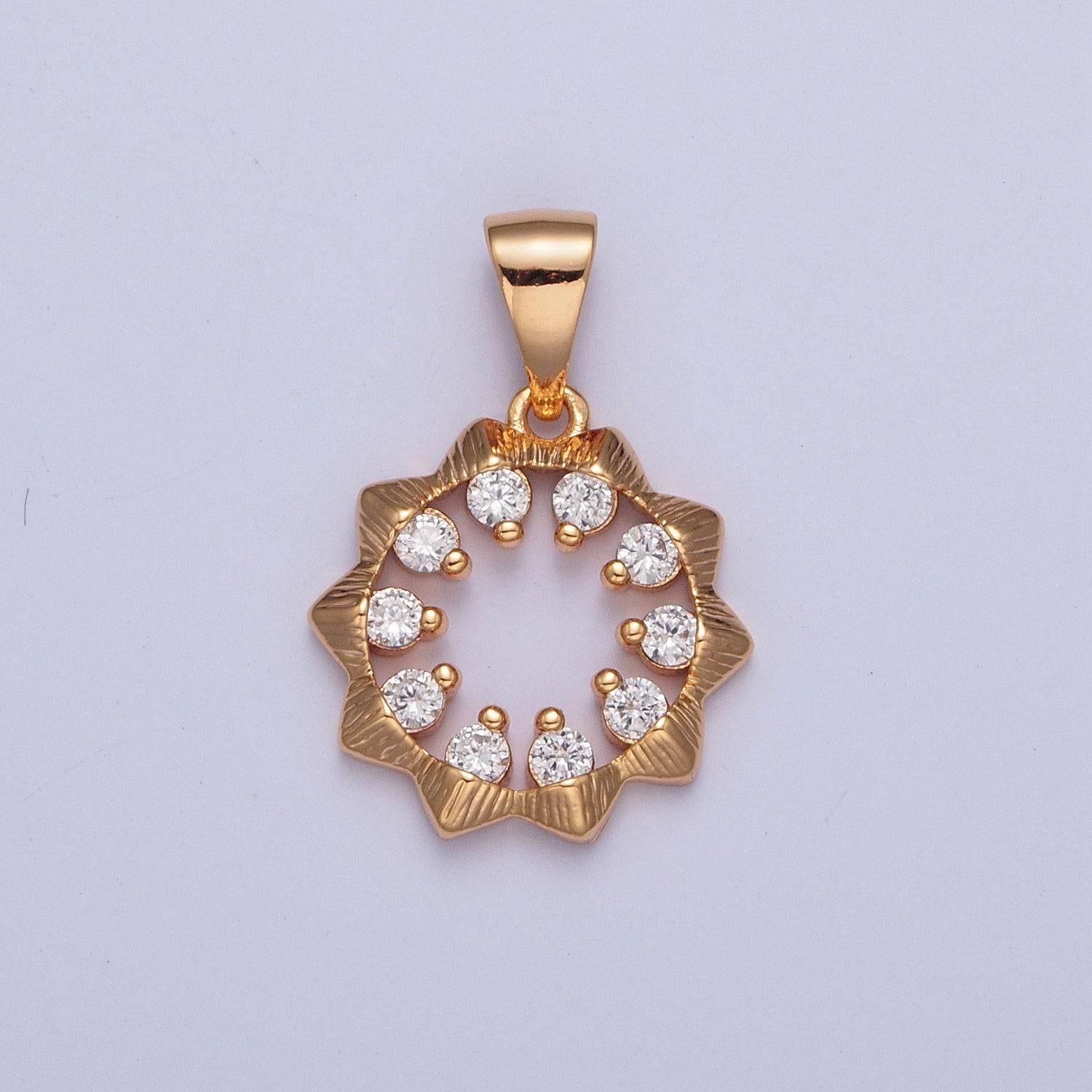 Mini gold sun, flower, sunflower charm sun rays summer sunflower charm micro pave cubic zirconia cz for necklace earring bracelet | x-356