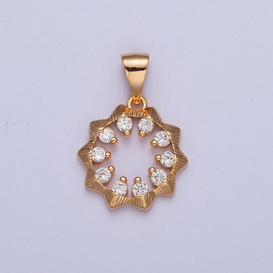 Mini gold sun, flower, sunflower charm sun rays summer sunflower charm micro pave cubic zirconia cz for necklace earring bracelet | x-356