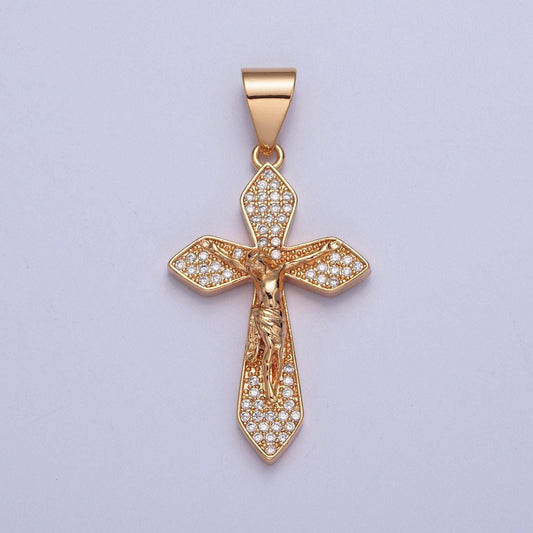 18k gold plated the cruxifix charm, inri the cross of jesus pendant, micro pave cz stone for religious minimalist layering pendant | x-355