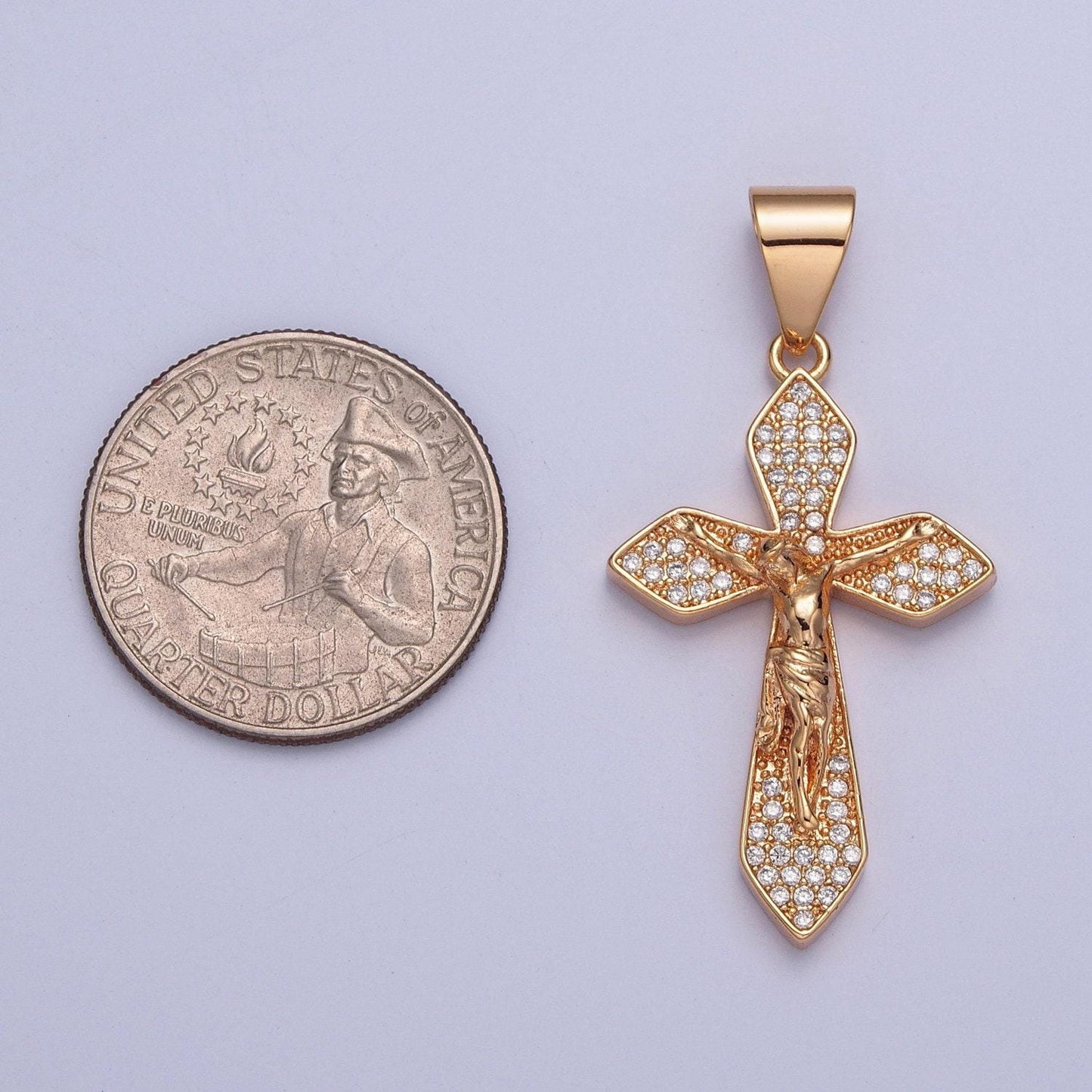 18k gold plated the cruxifix charm, inri the cross of jesus pendant, micro pave cz stone for religious minimalist layering pendant | x-355
