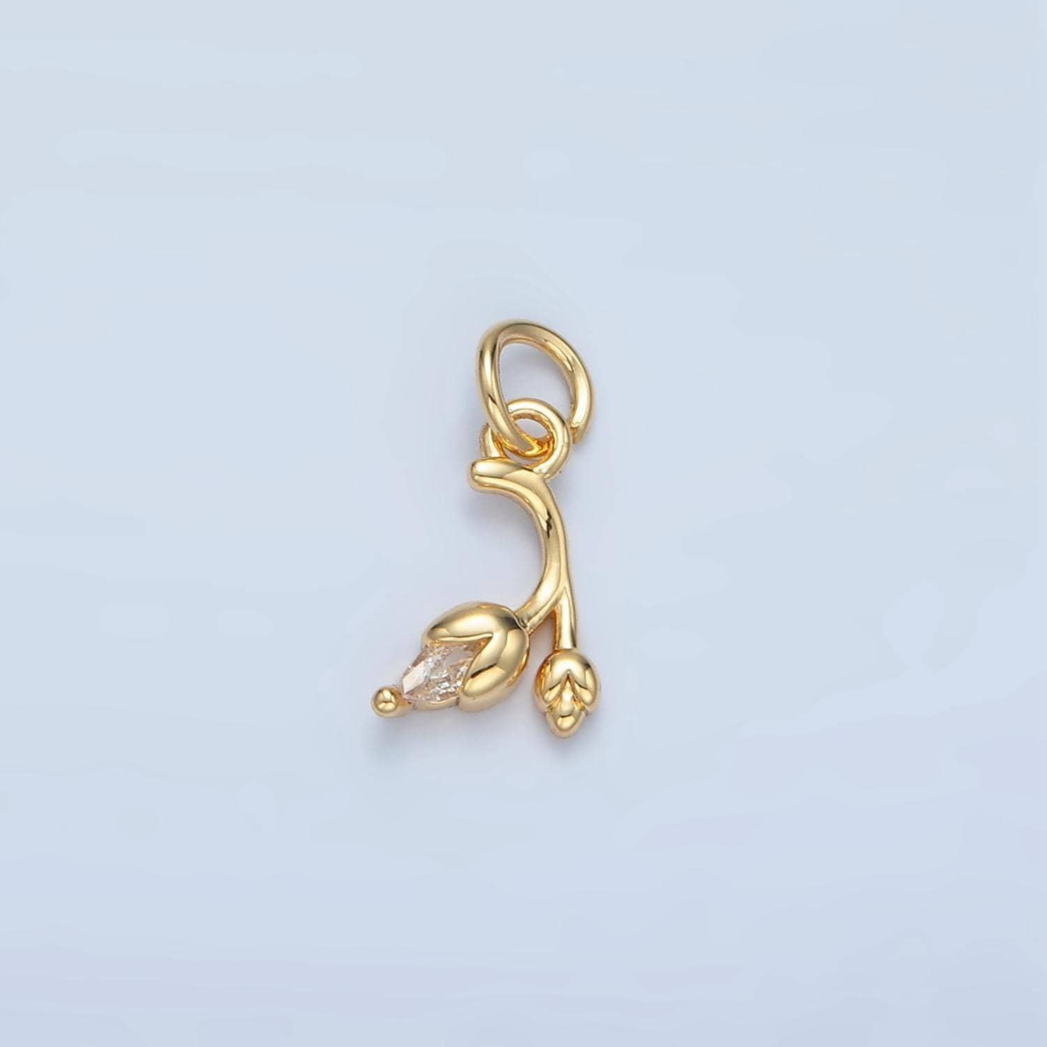 Mini double stem tulip cz paved gold filled floral charm | x-312