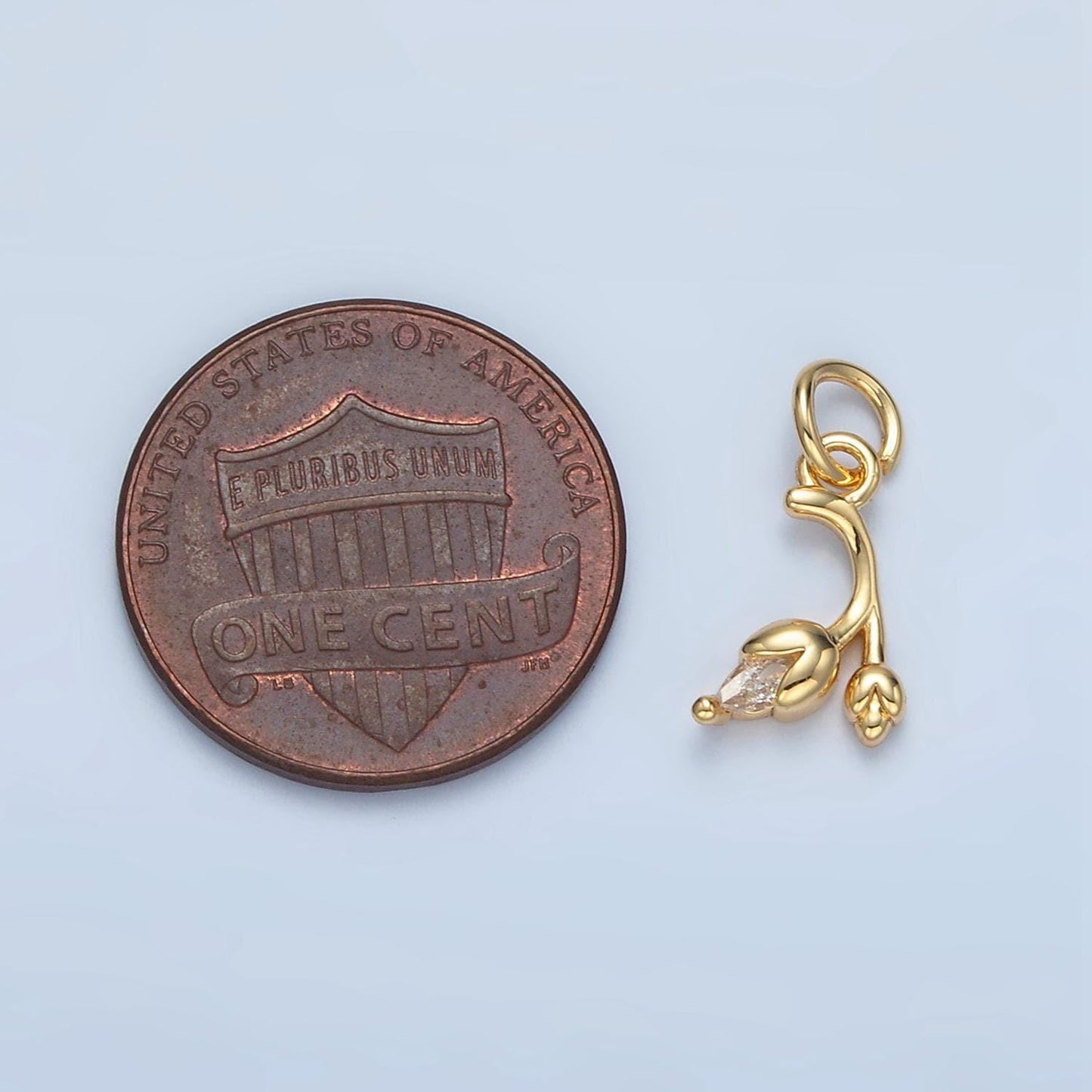 Mini double stem tulip cz paved gold filled floral charm | x-312