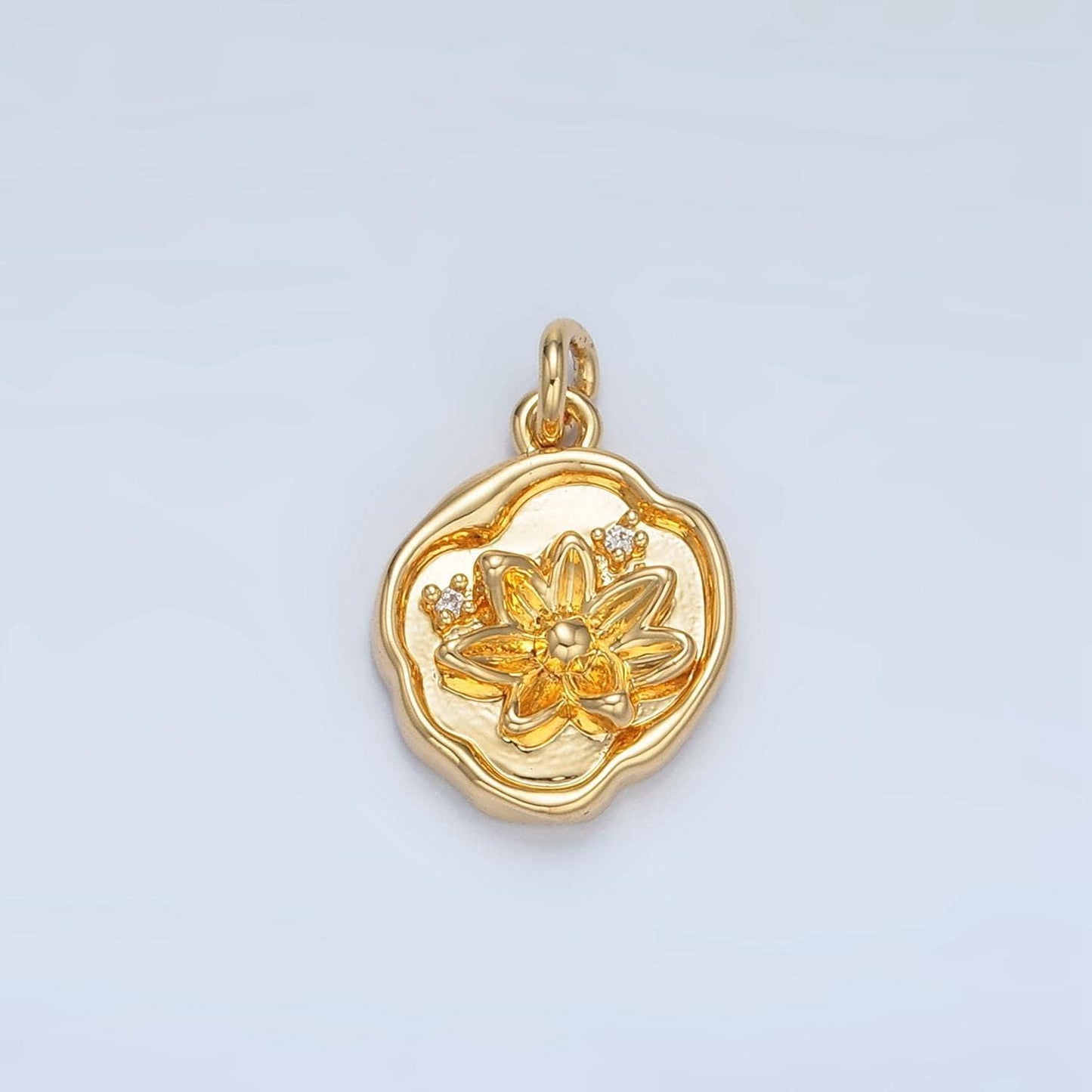 14k gold filled lotus flower abstract coin charm | x310