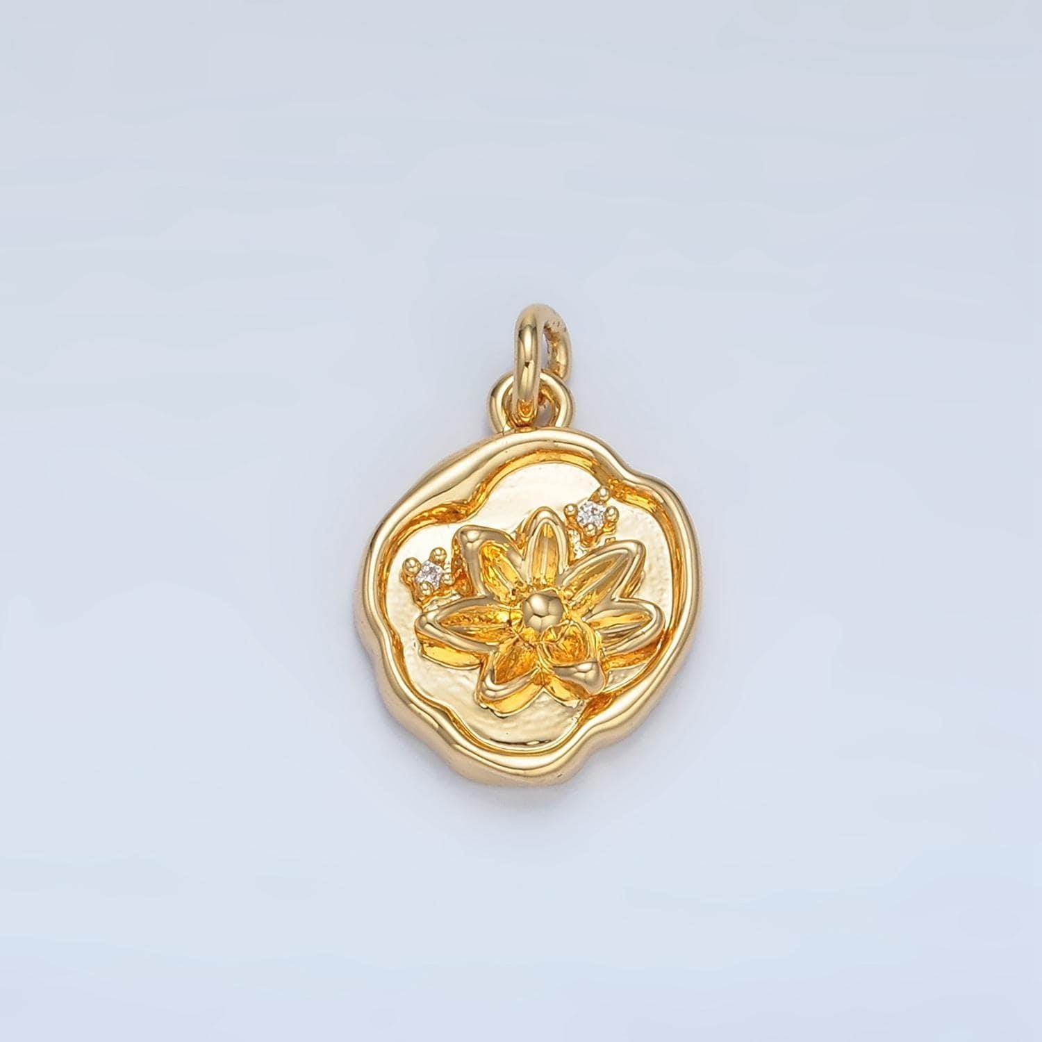 14k gold filled lotus flower abstract coin charm | x310