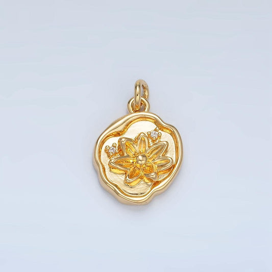 14k gold filled lotus flower abstract coin charm | x310