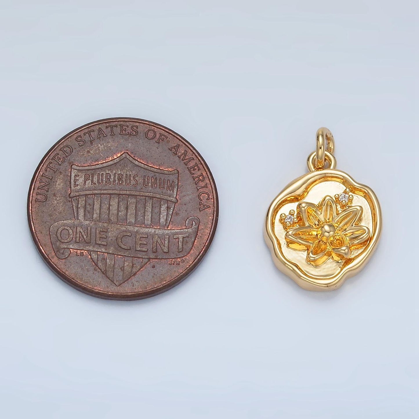 14k gold filled lotus flower abstract coin charm | x310