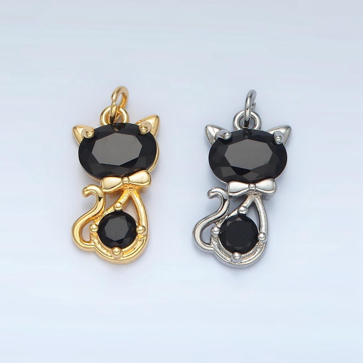 14k gold filled black cat cz cute kitty pussy animal charm | x309